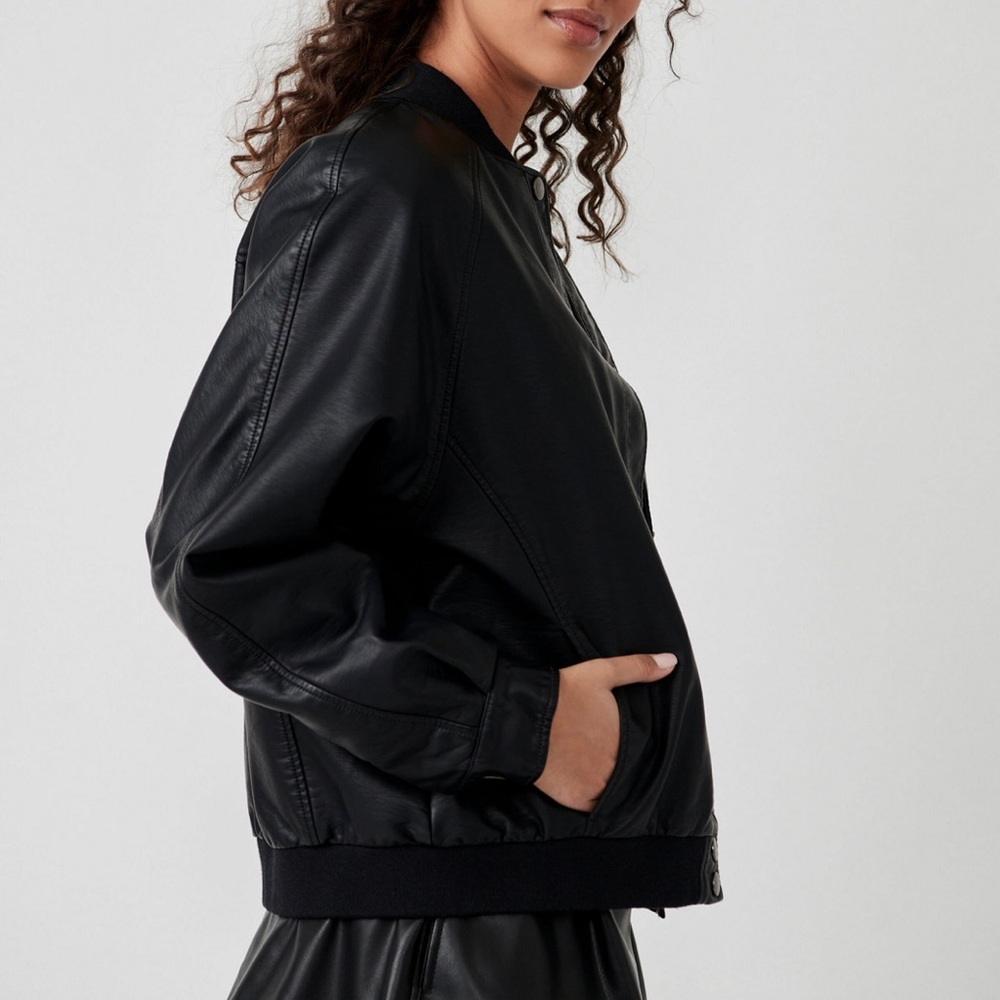 Free People Wild Rose Vegan Leather Bomber Jacket - Picture 7 of 8